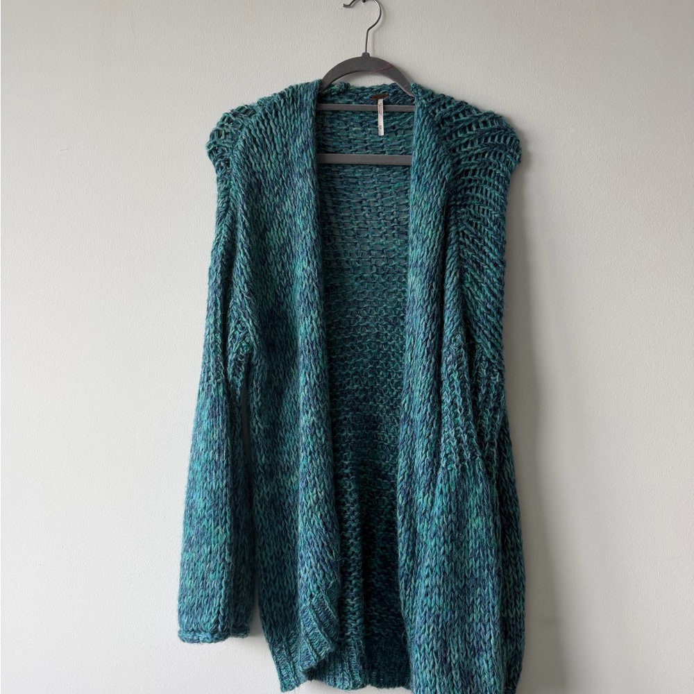 Free People Teal-Blend Open Front Knit Cardigan